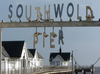 Closeup of Southwold pier sign