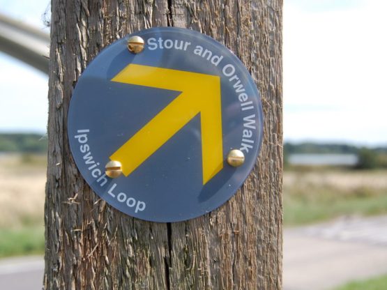 A close up shot of a Stour and Orwell Walk Waymarker Disc