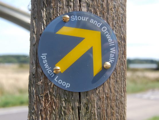 A close up shot of a Stour and Orwell Walk Waymarker Disc