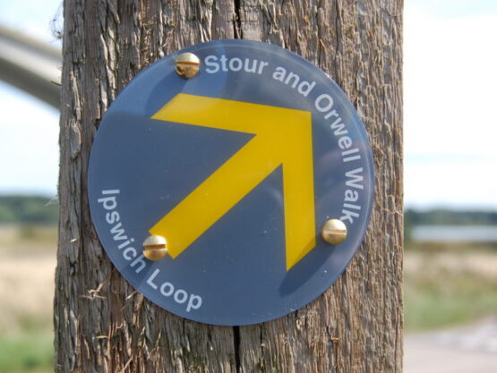 A close up shot of a Stour and Orwell Walk Waymarker Disc