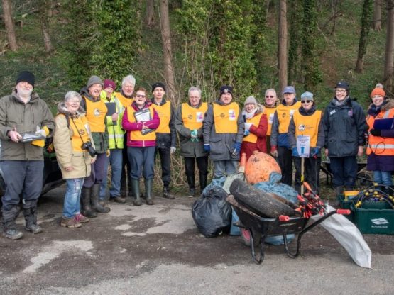 Volunteers helping out in the AONB